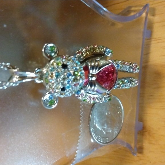 JN Sterling silver 12"drop chain w/ moveable crystal embellished teddy bear, EUC - Picture 2 of 6